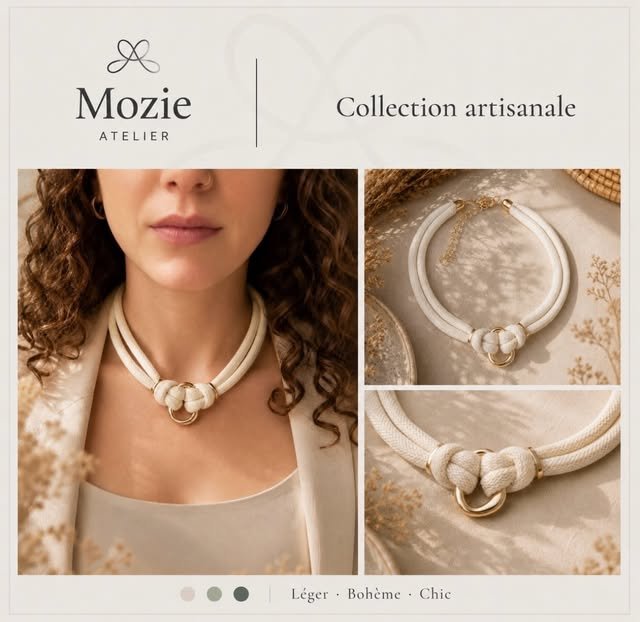 Collier artisanal noir et naturel à anneaux