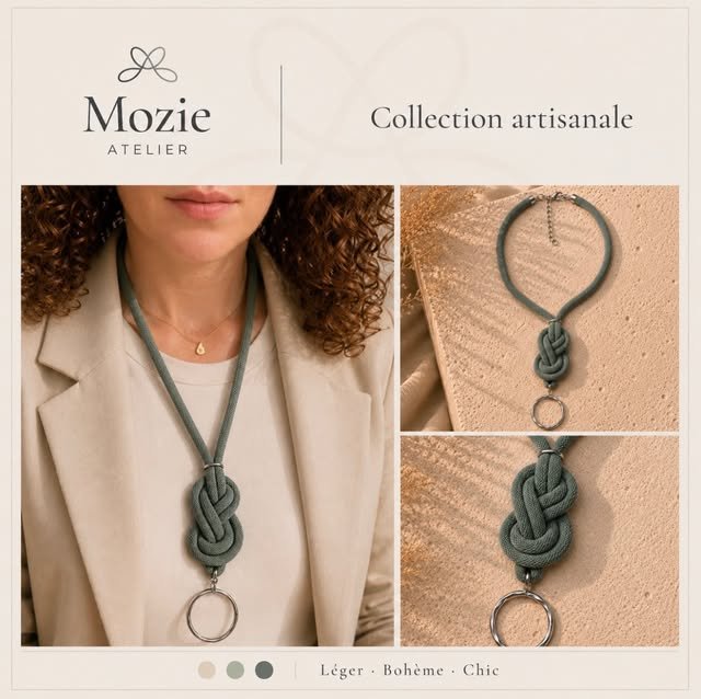 Collier noué vert laurier